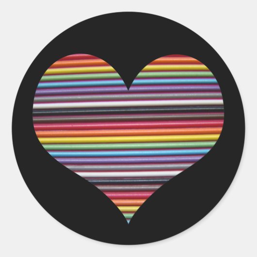Rainbow Ribbon Cable Heart Round Sticker (Voorkant)