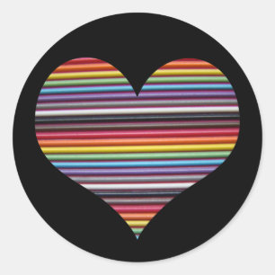 Rainbow Ribbon Cable Heart Round Sticker