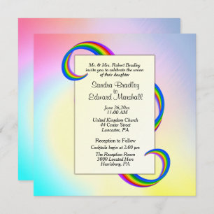 Rainbow Ribbon Wedding Invitation 5,25 x 5,25 inch Kaart