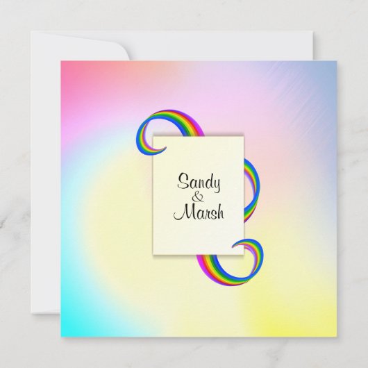 Rainbow Ribbon Wedding Invitation 5,25 x 5,25 inch Kaart (Achterkant)