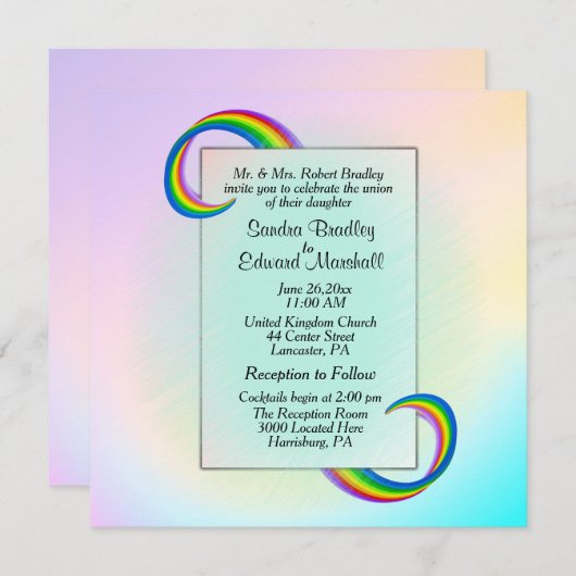 Rainbow Ribbon Wedding Invitation Kaart (Voorkant / Achterkant)