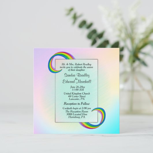 Rainbow Ribbon Wedding Invitation Kaart (Staand voorkant)