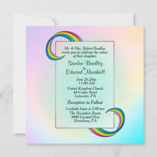 Rainbow Ribbon Wedding Invitation Kaart (Voorkant)