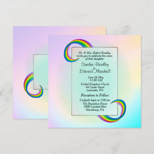 Rainbow Ribbon Wedding Invitation Kaart