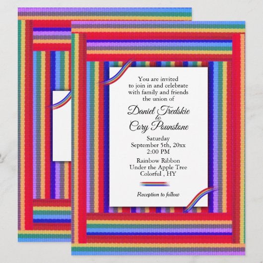 Rainbow Ribbon Wedding Invitation Kaart (Voorkant / Achterkant)