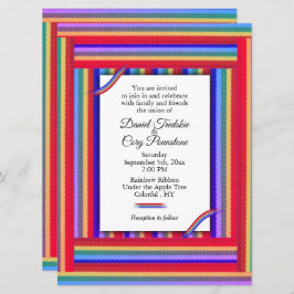 Rainbow Ribbon Wedding Invitation Kaart