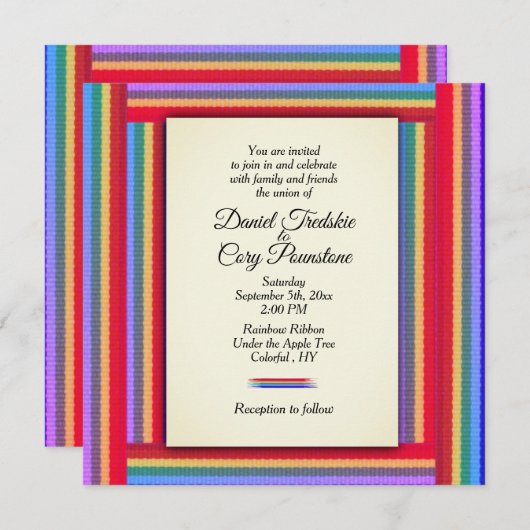 Rainbow Ribbon Wedding Invitation Kaart (Voorkant / Achterkant)
