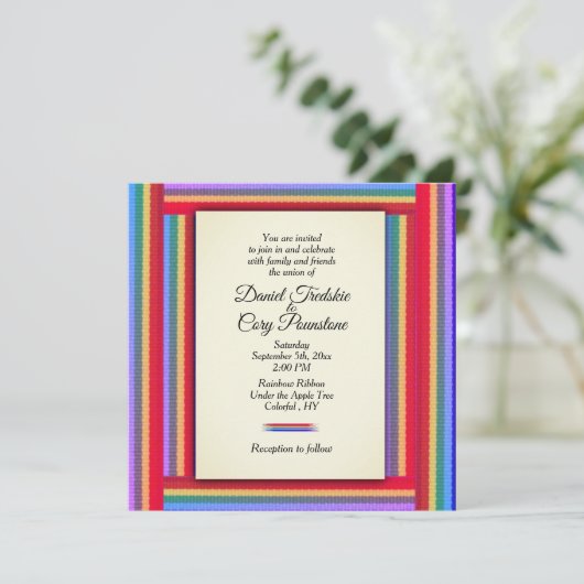Rainbow Ribbon Wedding Invitation Kaart (Staand voorkant)