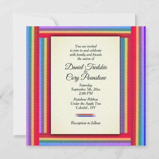 Rainbow Ribbon Wedding Invitation Kaart (Voorkant)