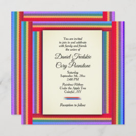 Rainbow Ribbon Wedding Invitation Kaart