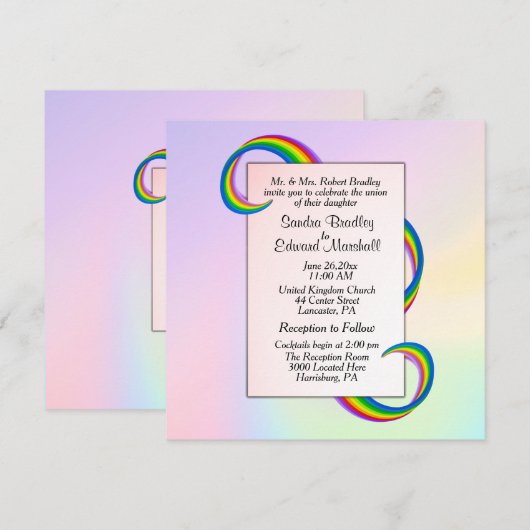 Rainbow Ribbon Wedding Invitation Kaart (Voorkant / Achterkant)