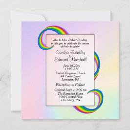 Rainbow Ribbon Wedding Invitation Kaart