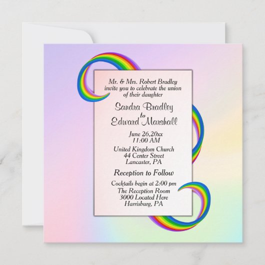 Rainbow Ribbon Wedding Invitation Kaart (Voorkant)