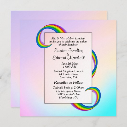 Rainbow Ribbon Wedding Invitation Kaart (Voorkant / Achterkant)