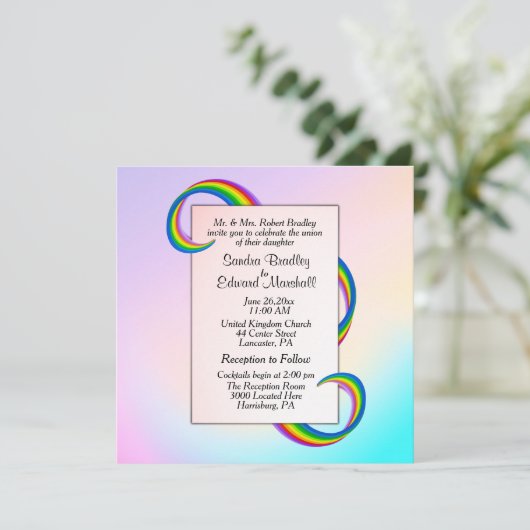Rainbow Ribbon Wedding Invitation Kaart (Staand voorkant)