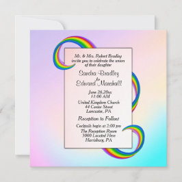 Rainbow Ribbon Wedding Invitation Kaart