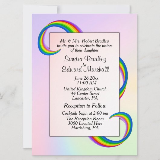 Rainbow Ribbon Wedding Invitation Kaart (Voorkant)