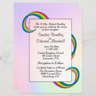 Rainbow Ribbon Wedding Invitation Kaart