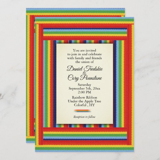 Rainbow Ribbon Wedding Invitation Kaart (Voorkant / Achterkant)