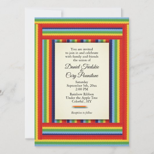 Rainbow Ribbon Wedding Invitation Kaart (Voorkant)