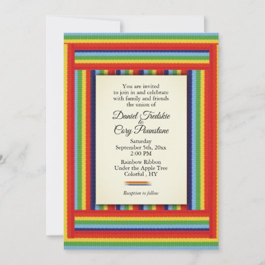Rainbow Ribbon Wedding Invitation Kaart (Voorkant)