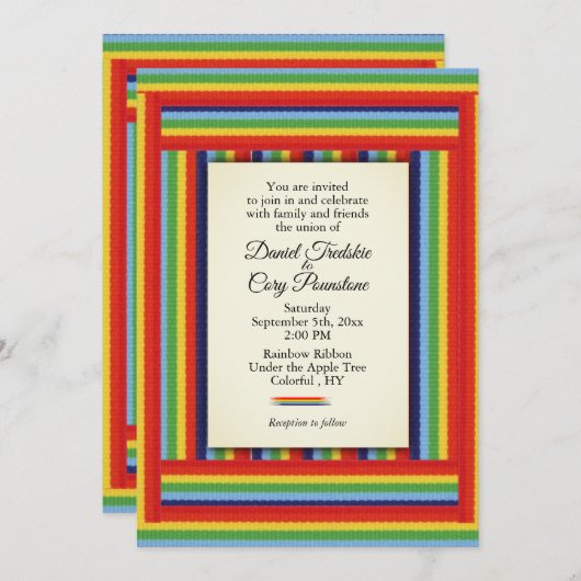 Rainbow Ribbon Wedding Invitation Kaart (Voorkant / Achterkant)