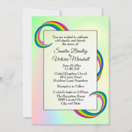 Rainbow Ribbon Wedding Invitation Kaart