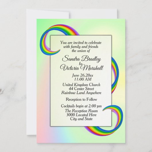 Rainbow Ribbon Wedding Invitation Kaart (Voorkant)
