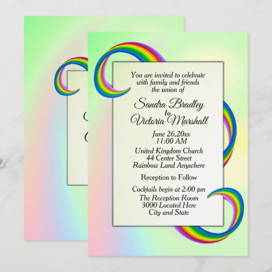 Rainbow Ribbon Wedding Invitation Kaart (Voorkant / Achterkant)
