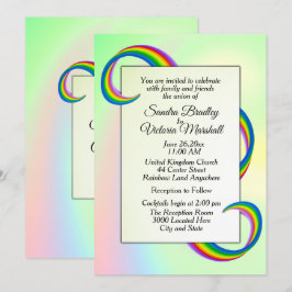 Rainbow Ribbon Wedding Invitation Kaart
