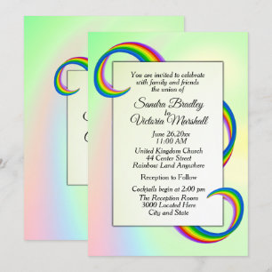 Rainbow Ribbon Wedding Invitation Kaart