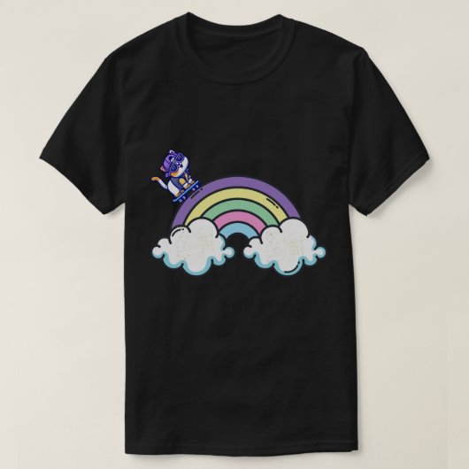 Rainbow Ride: Het Skateboarden Kat T-shirt (Design voorkant)