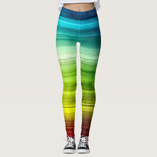 Rainbow Rings Tie Dye Wood Pattern Leggings (Voorkant)