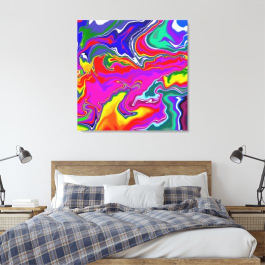 Rainbow River Fluid Art Canvas Afdruk (Insitu (Slaapkamer))