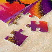 Rainbow Road Door Silhouette Bomen met Paarse Legpuzzel (Zijkant)
