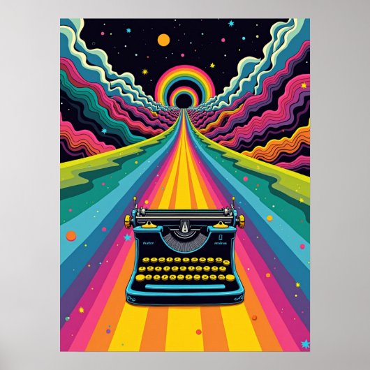 Rainbow Road typemachine – Retro Pop Art Surrealis Poster (Voorkant)