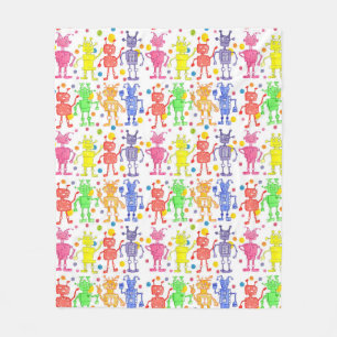 Rainbow Robots Polka Dots Fleece Deken