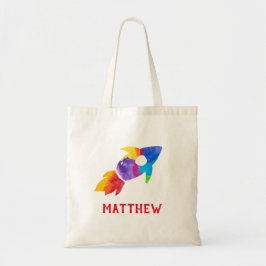 Rainbow Rocket Ship Outer Space Gepersonaliseerde Tote Bag