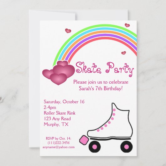 Rainbow Roller Schaats Birthday Uitnodiging (Voorkant)