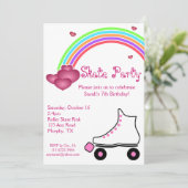 Rainbow Roller Schaats Birthday Uitnodiging (Staand voorkant)