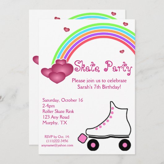 Rainbow Roller Schaats Birthday Uitnodiging (Voorkant / Achterkant)