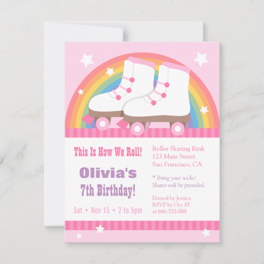 Rainbow Roller Schaatsen Verjaardag Party Uitnodig Kaart (Voorkant)