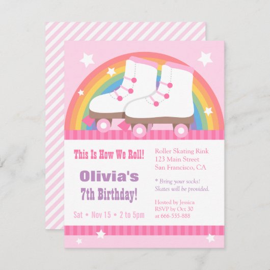 Rainbow Roller Schaatsen Verjaardag Party Uitnodig Kaart (Voorkant / Achterkant)