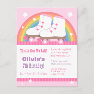 Rainbow Roller Schaatsen Verjaardag Party Uitnodig Kaart