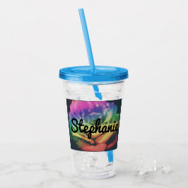 Rainbow Roos Custom Name Cup met stro Acryl Drinkbeker