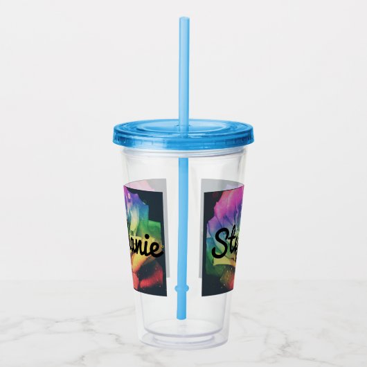 Rainbow Roos Custom Name Cup met stro Acryl Drinkbeker (Rechts)