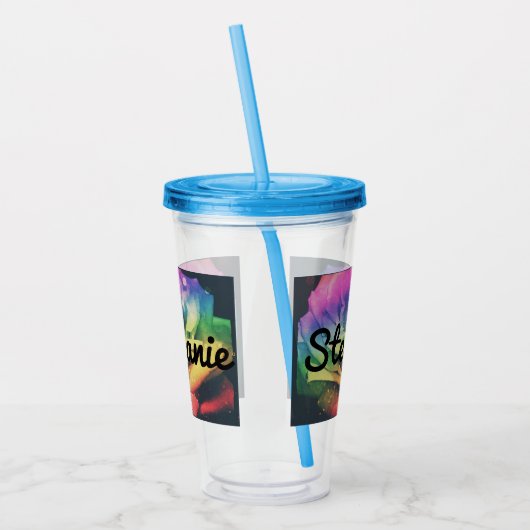 Rainbow Roos Custom Name Cup met stro Acryl Drinkbeker (Links)