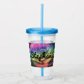 Rainbow Roos Custom Name Cup met stro Acryl Drinkbeker (Voorkant)