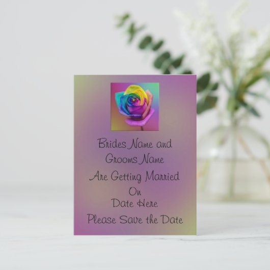 Rainbow Roos Flower Wedding Bewaar de datum Aankondigingskaart (Staand voorkant)
