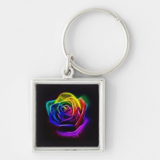Rainbow Roos Fractal Sleutelhanger (Voorkant)